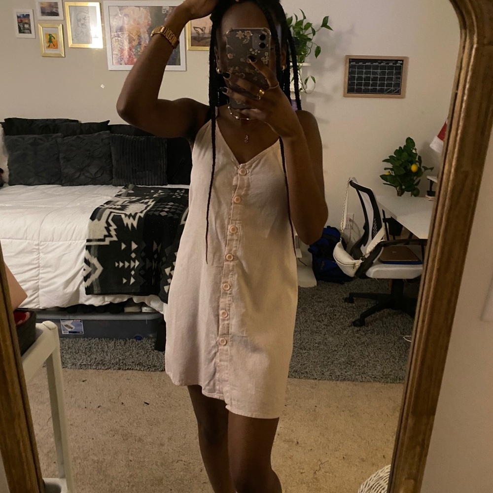 baby pink buttoned mini dress